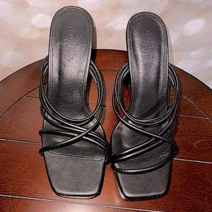 Charolette Russ Black Strap Pumps | Size 7 | Open Square Toe | Pre-owned |